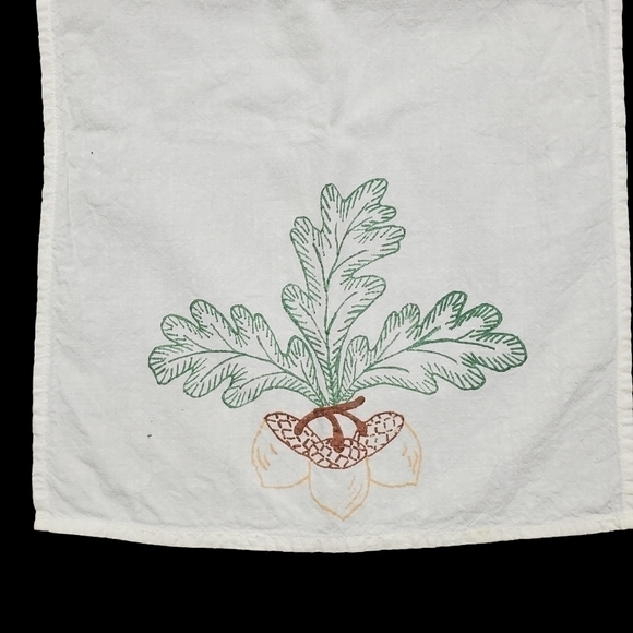 Vintage Autumn Table Runner Set Of 2 Grape Acorn Foliage Screenprint Fall 44" - Picture 7 of 12